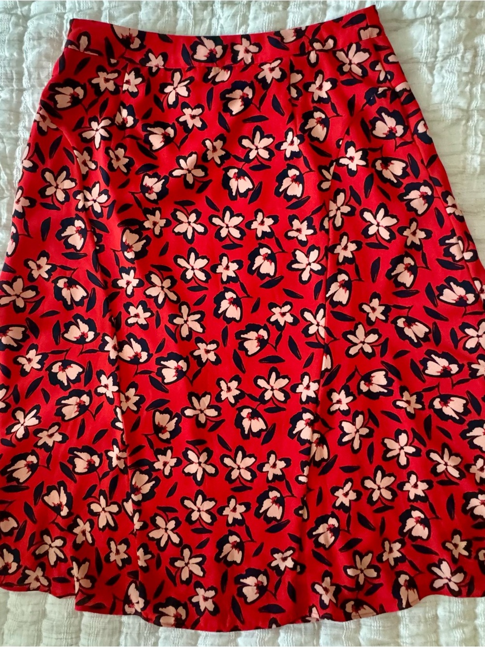 Who What Wear Red Floral A-Line Skirt with Pink and Black Accents